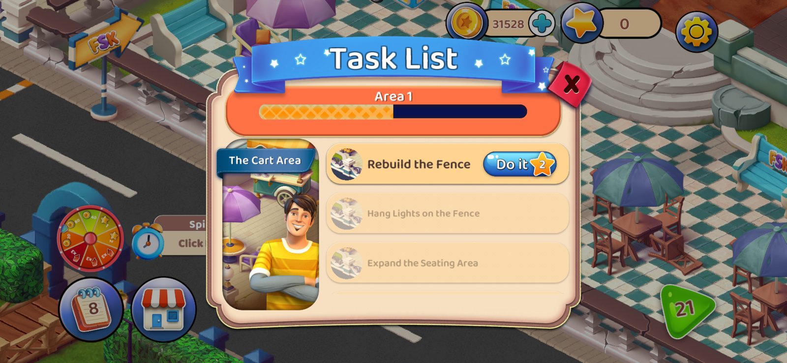 Task list in The Cart Area